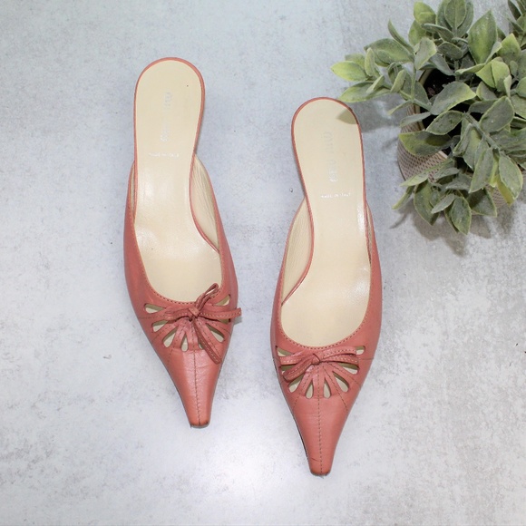 Miu Miu Shoes - Miu Miu Pink Leather Kitten Mule Heels